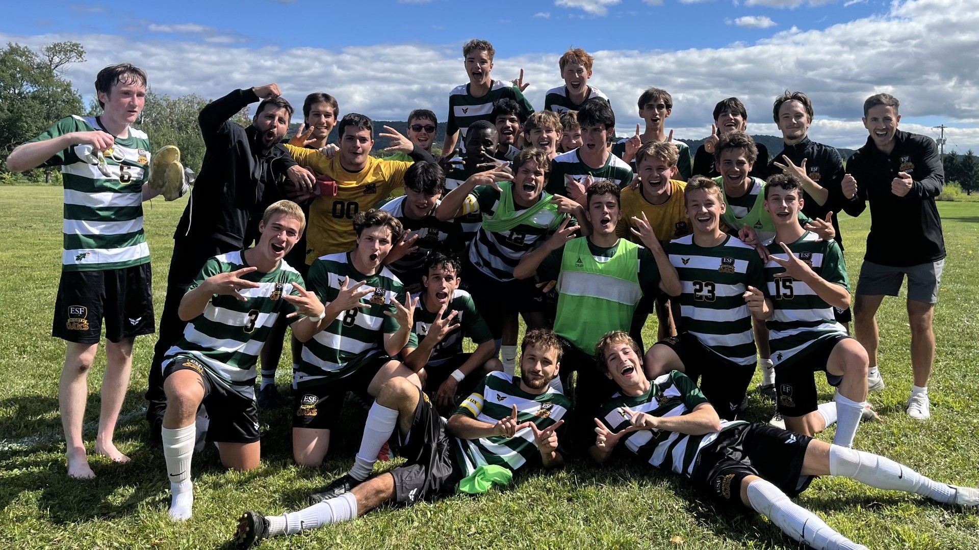 mighty oaks mens soccer after winning the first game of the season